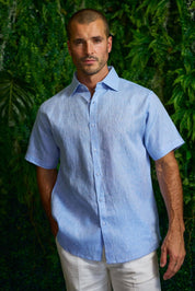 Men's 100% Linen Short Sleeve Button-Down Shirt