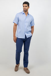 Camisa de lino 100% de manga corta con botones