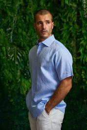 Men's 100% Linen Short Sleeve Button-Down Shirt