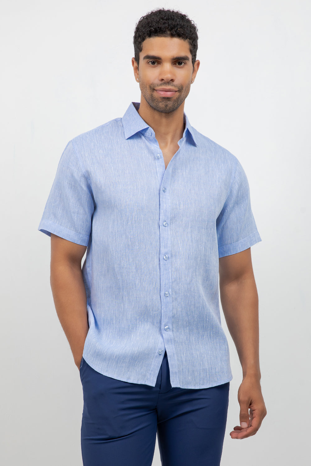 Camisa de lino 100% de manga corta con botones