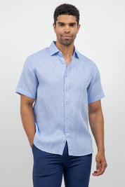Camisa de lino 100% de manga corta con botones