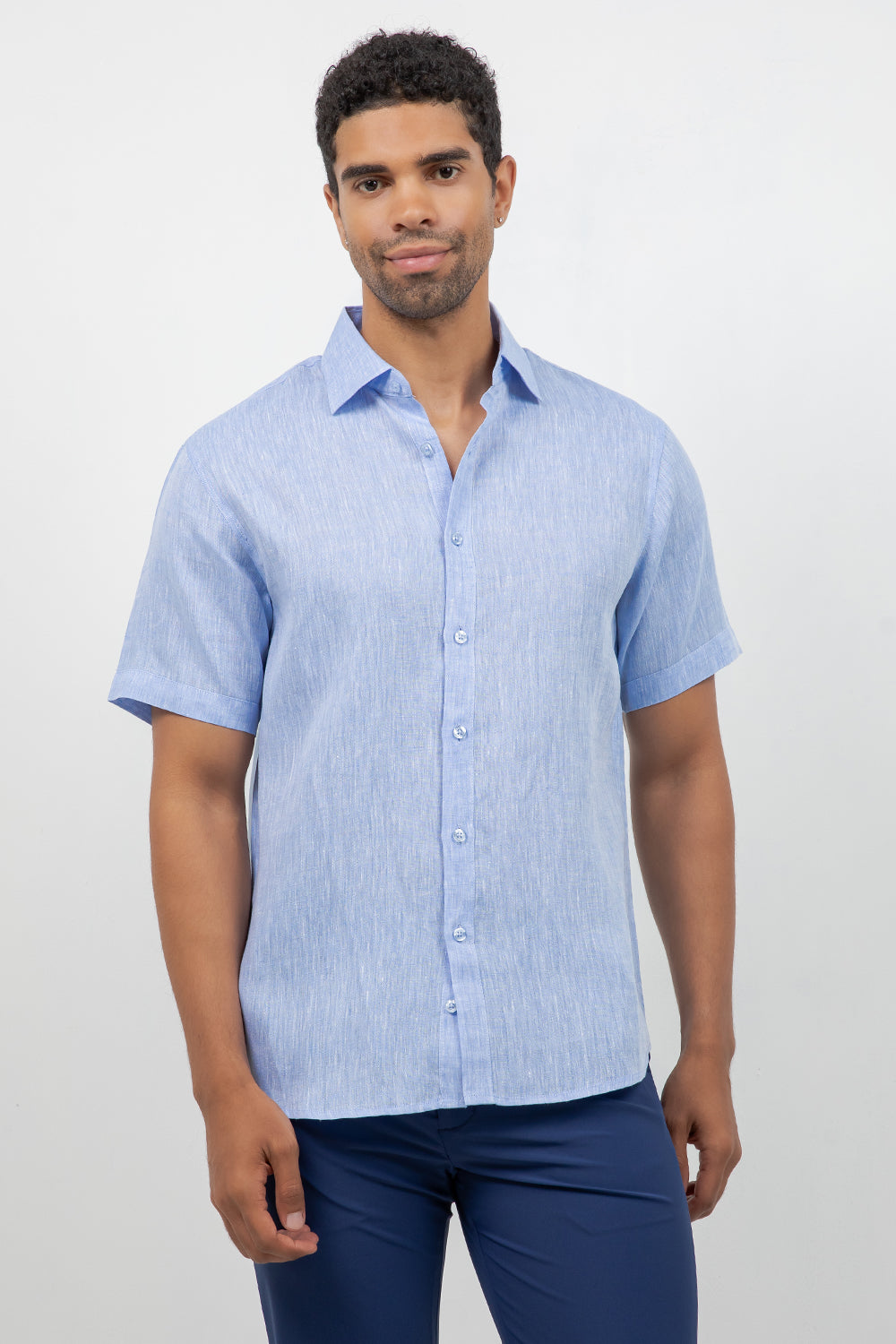 Camisa de lino 100% de manga corta con botones