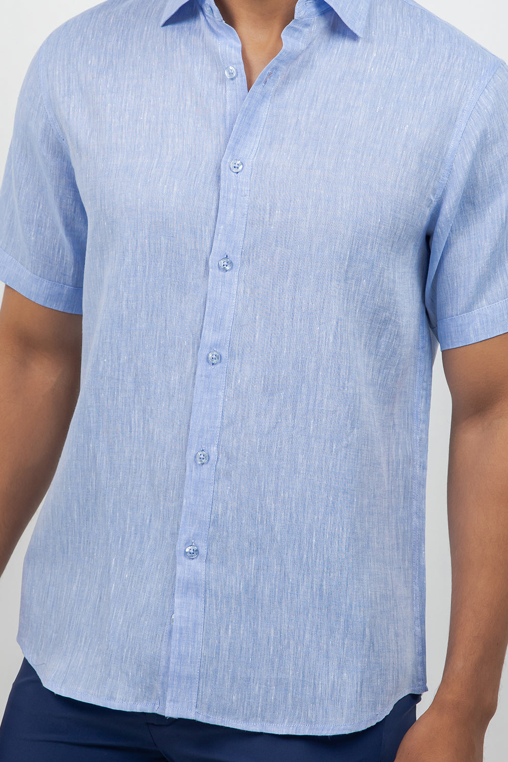 Camisa de lino 100% de manga corta con botones
