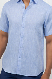 Camisa de lino 100% de manga corta con botones