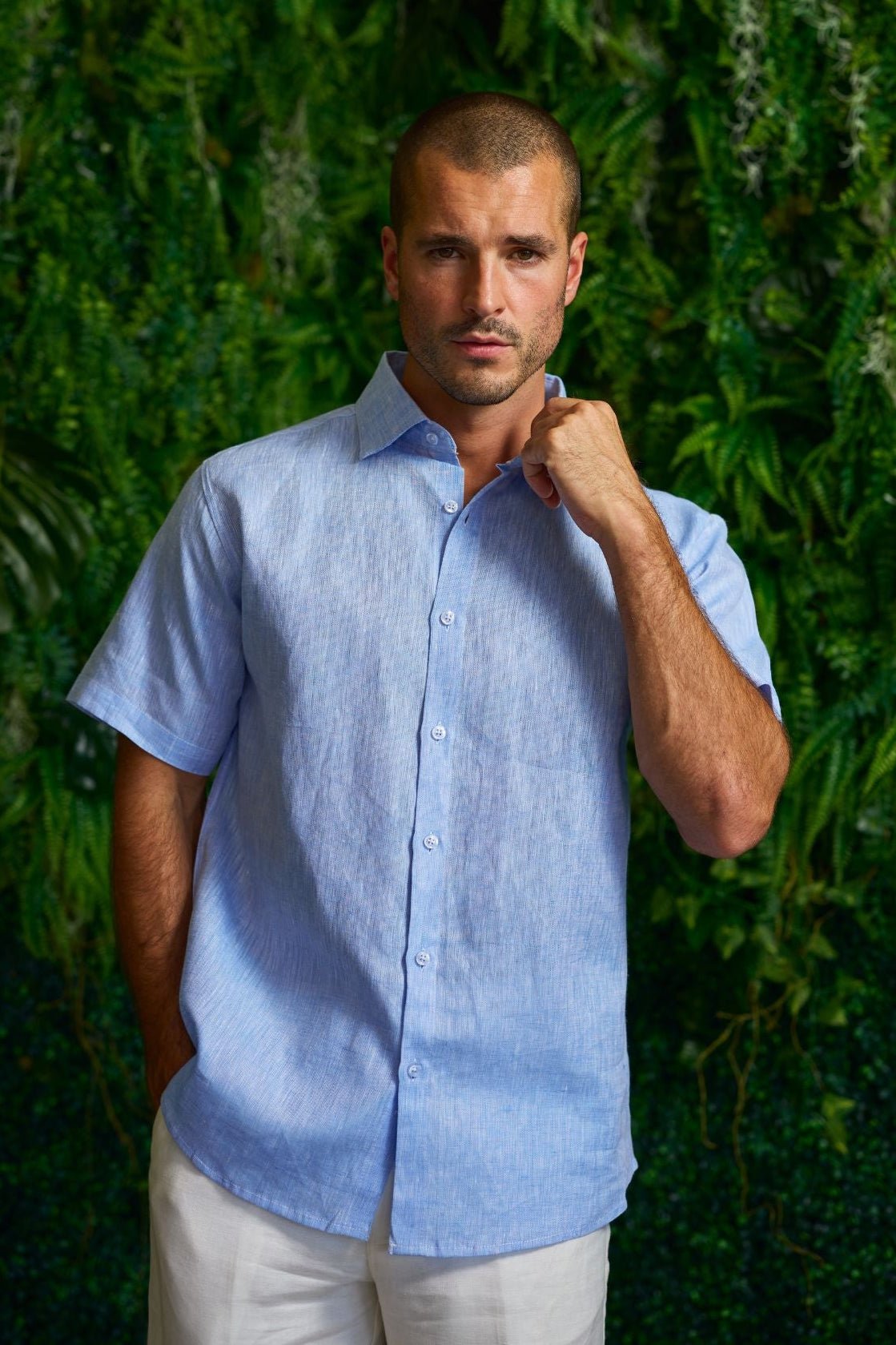 Men's 100% Linen Short Sleeve Button-Down Shirt