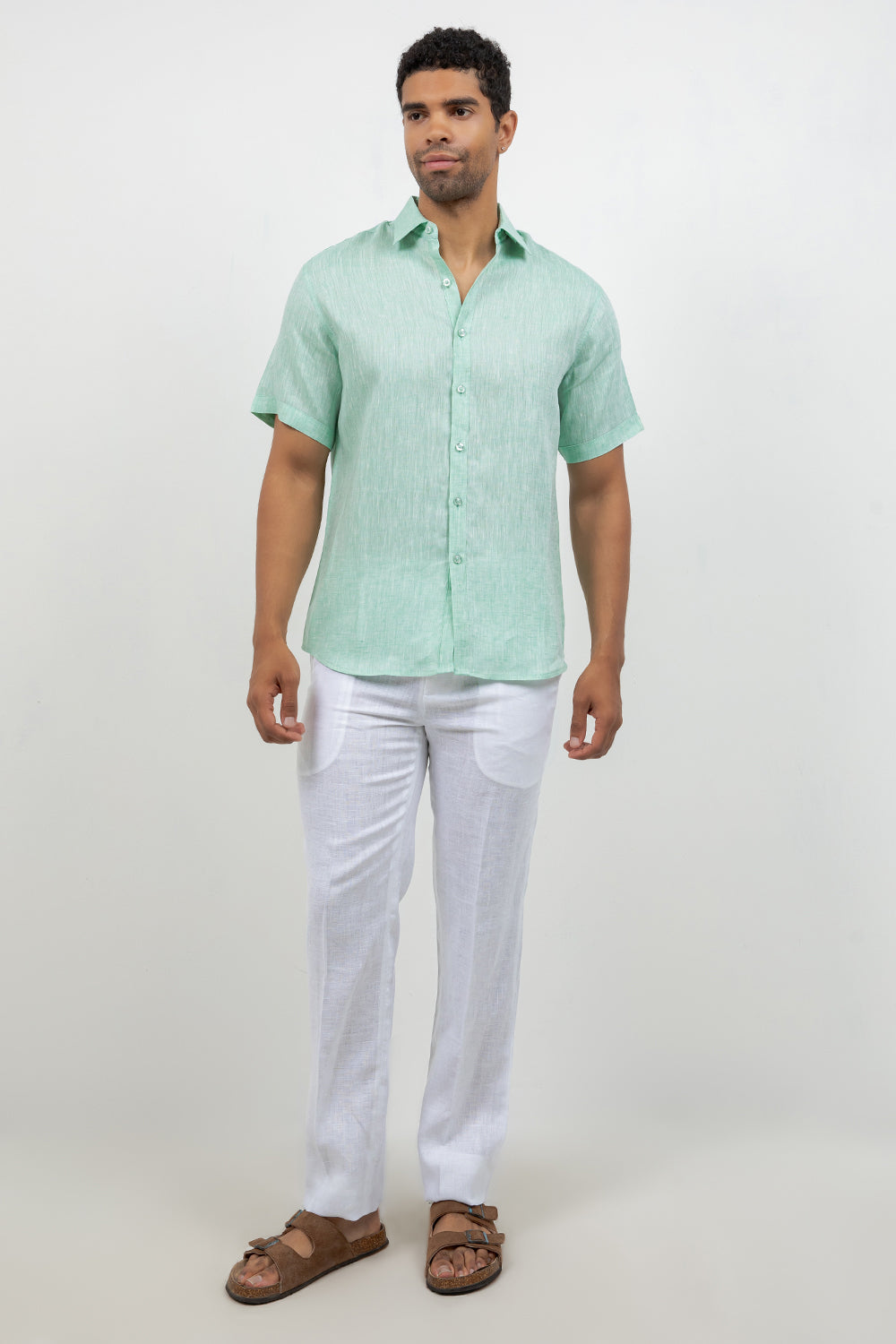 Camisa de lino 100% de manga corta con botones