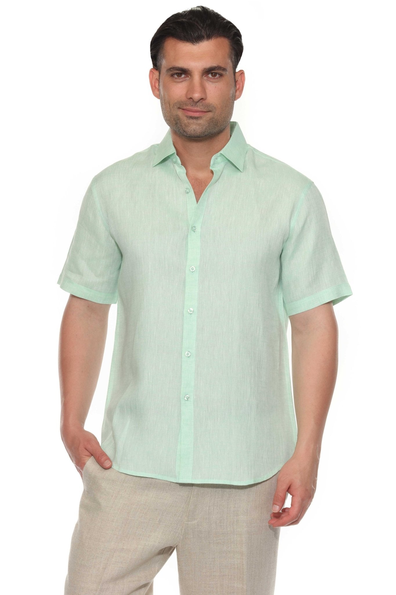 Camisa de lino 100% de manga corta con botones