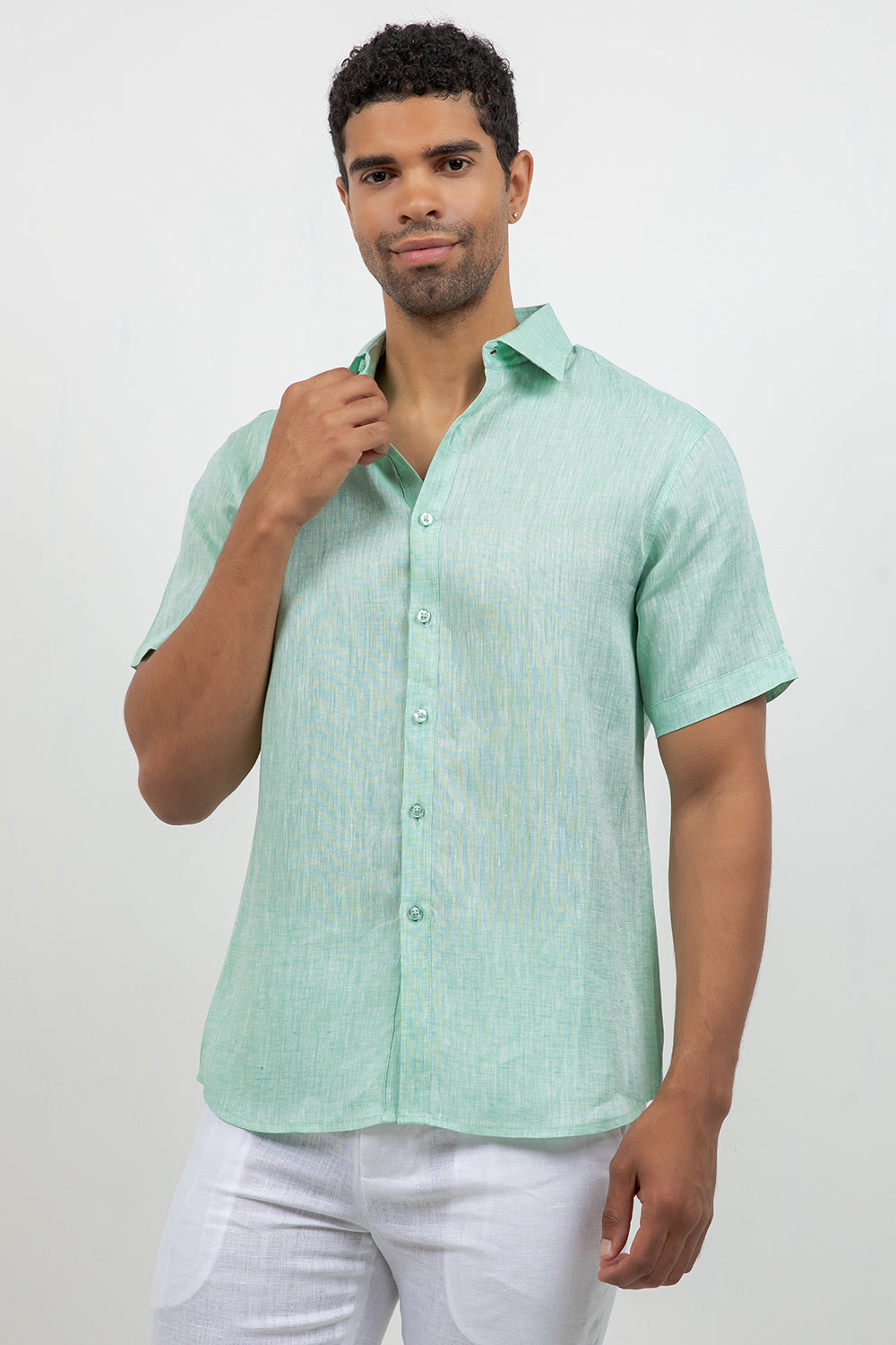 Camisa de lino 100% de manga corta con botones