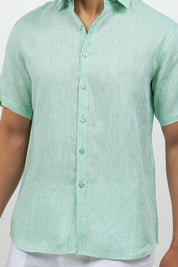 Camisa de lino 100% de manga corta con botones