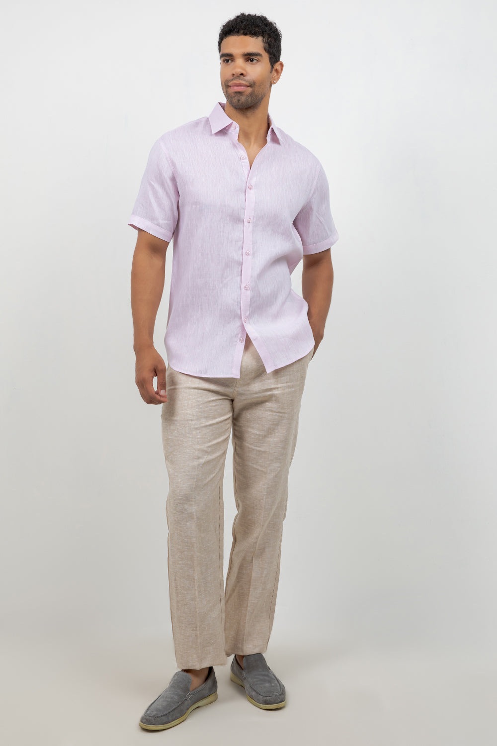 Camisa de lino 100% de manga corta con botones