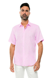 Camisa de manga corta teñida en hilo 100 % lino