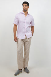 Camisa de lino 100% de manga corta con botones