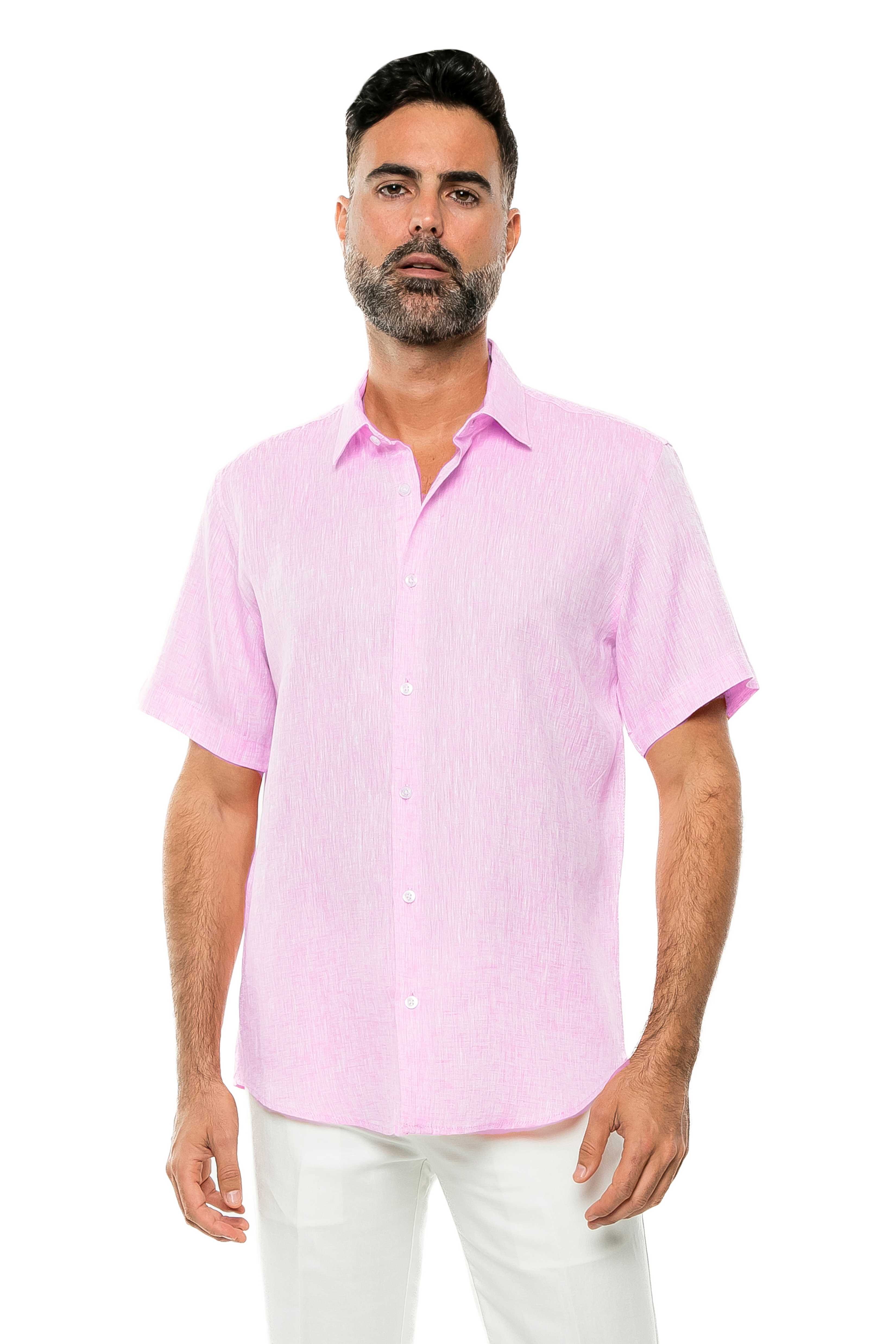 Camisa de manga corta teñida en hilo 100 % lino