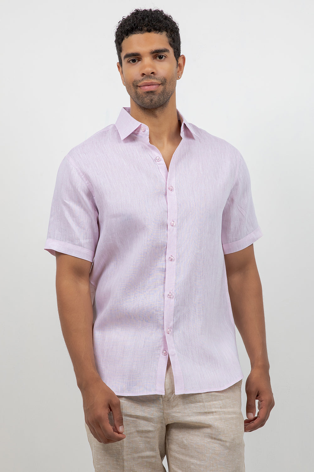 Camisa de lino 100% de manga corta con botones