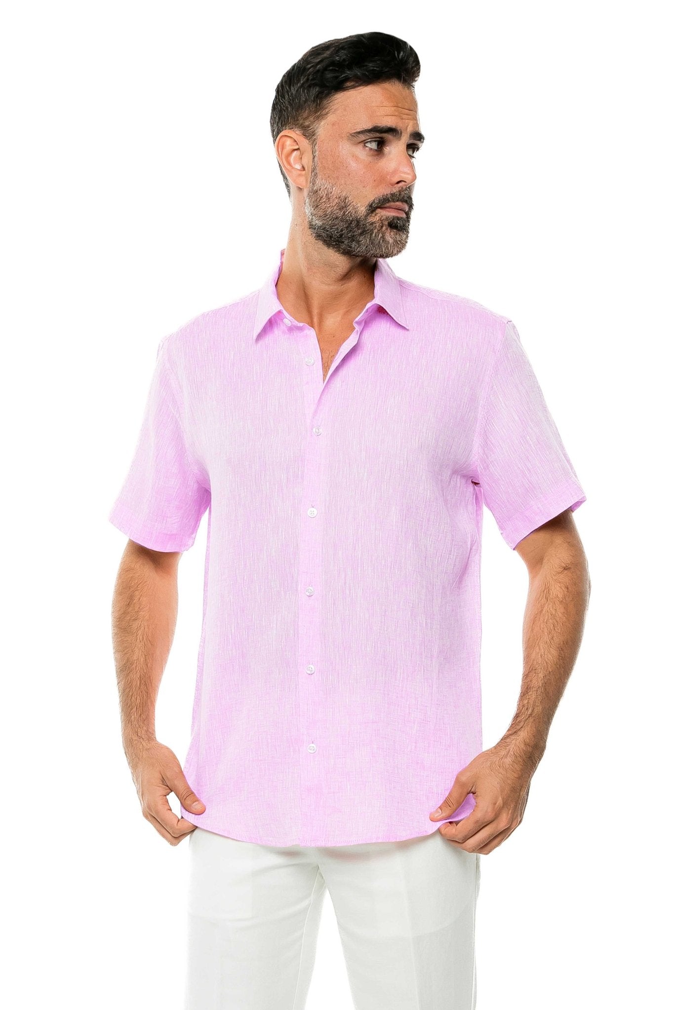 Camisa de lino 100% de manga corta con botones