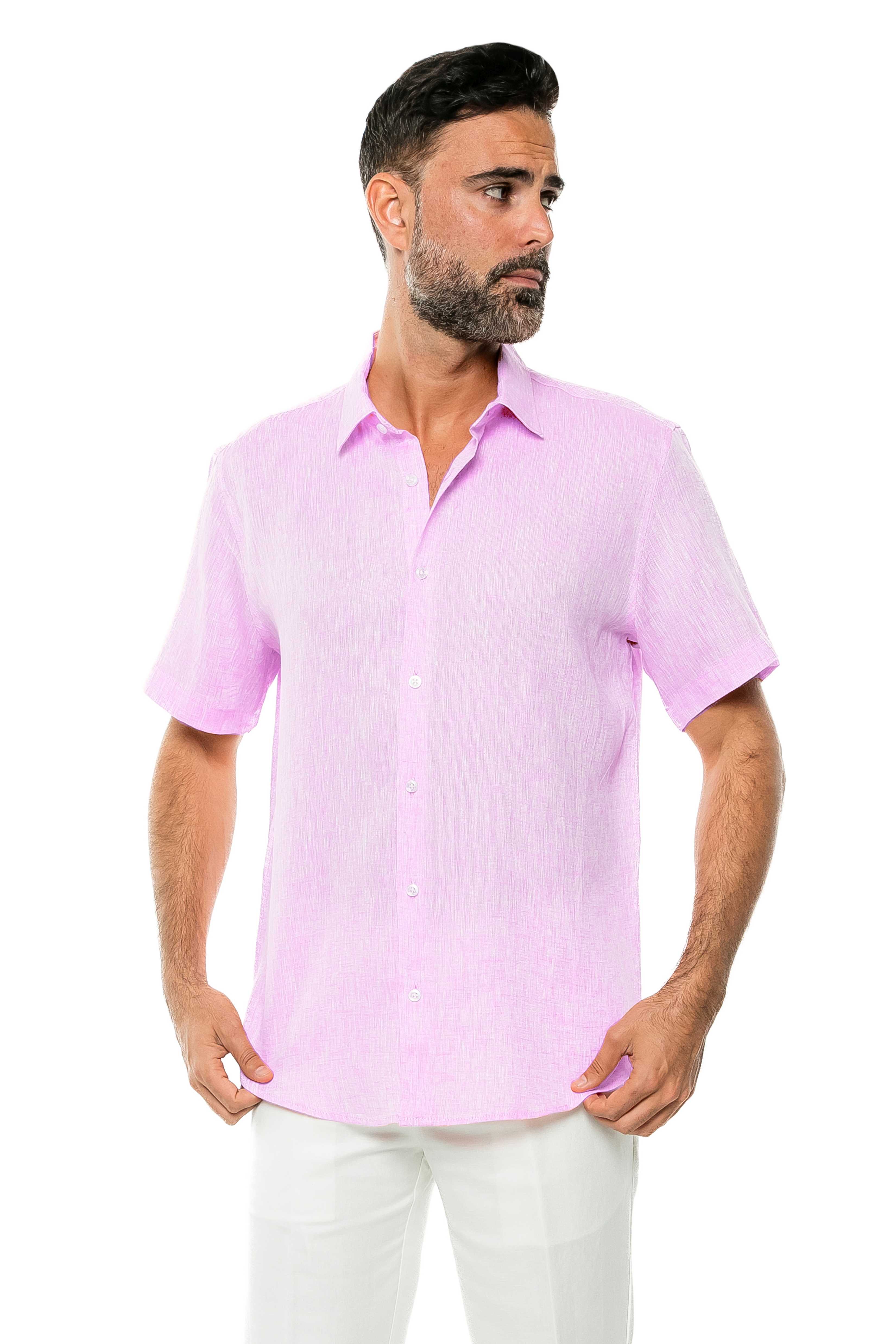 Camisa de manga corta teñida en hilo 100 % lino