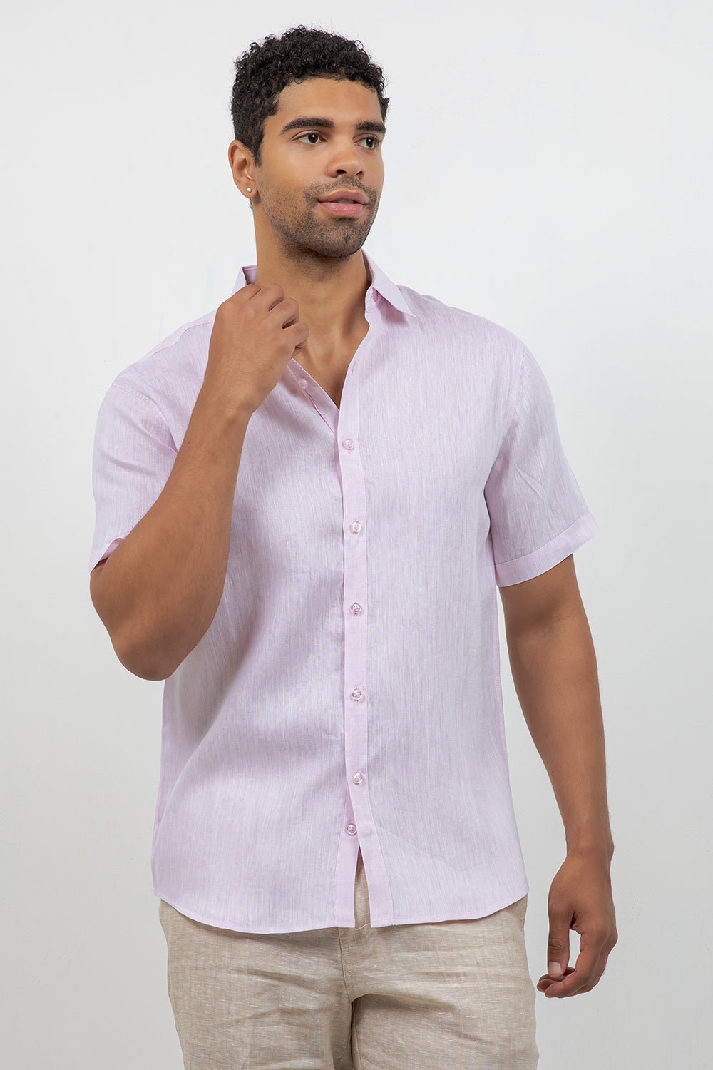 Camisa de lino 100% de manga corta con botones