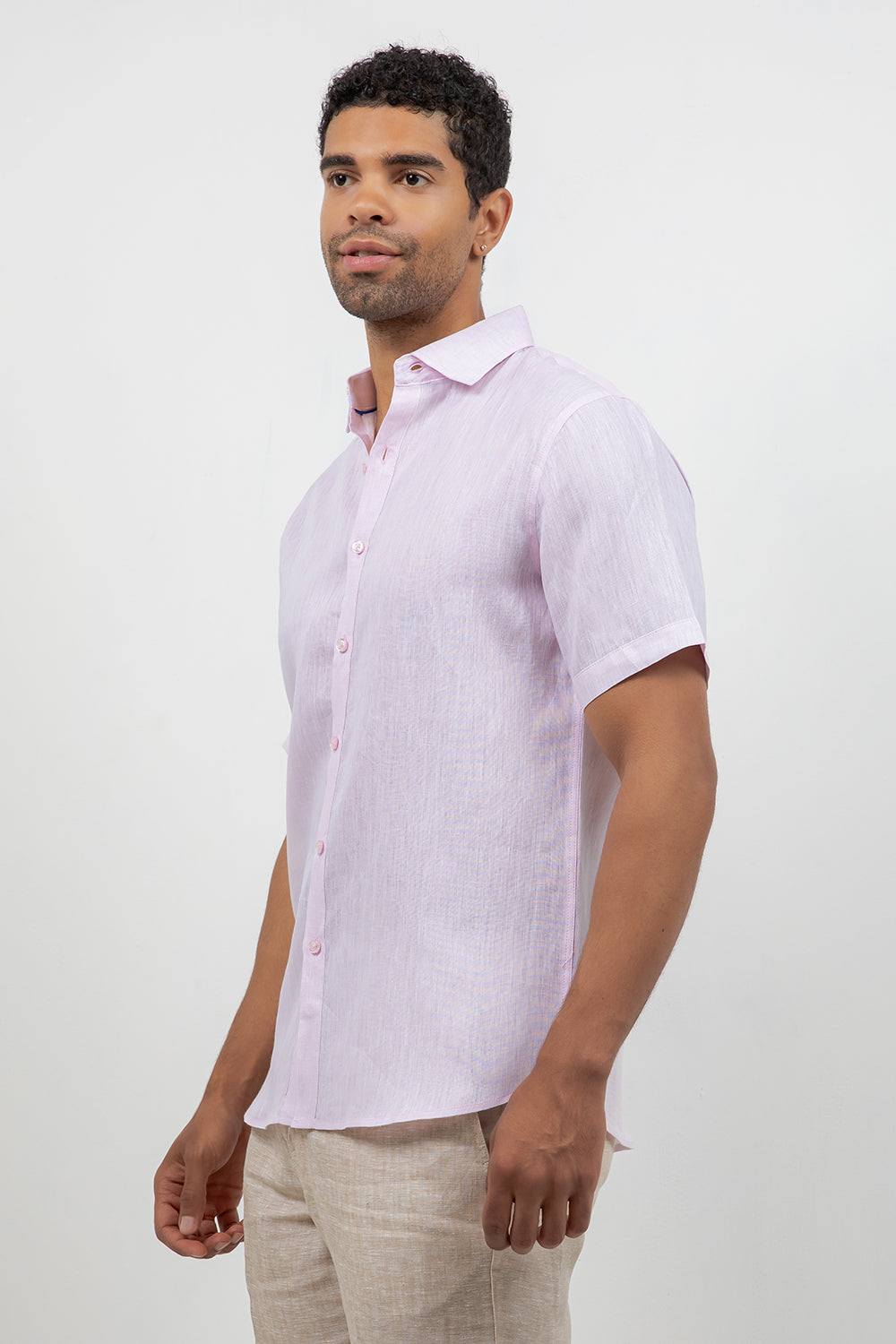 Camisa de lino 100% de manga corta con botones