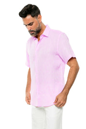 Camisa de manga corta teñida en hilo 100 % lino
