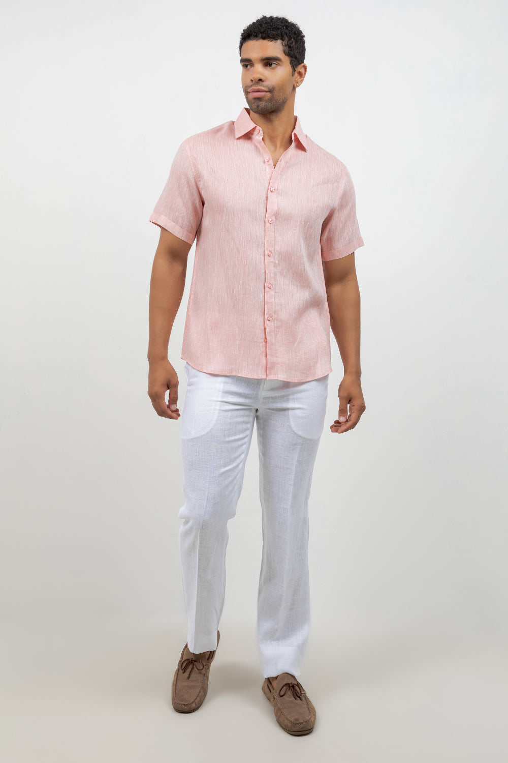 Camisa de lino 100% de manga corta con botones