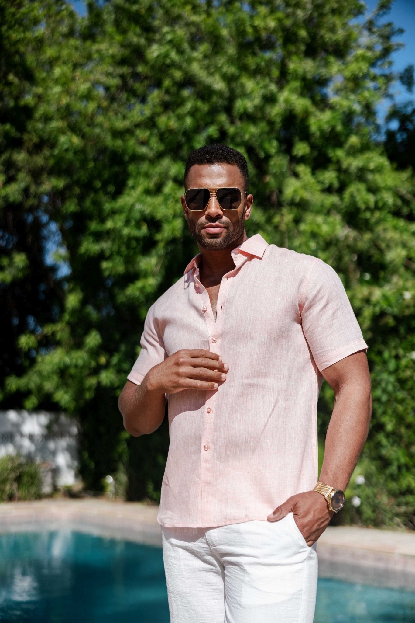 Men's 100% Linen Short Sleeve Button-Down Shirt