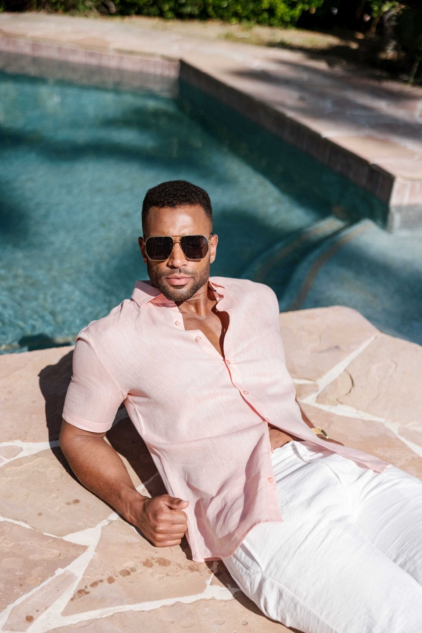 Men's 100% Linen Short Sleeve Button-Down Shirt