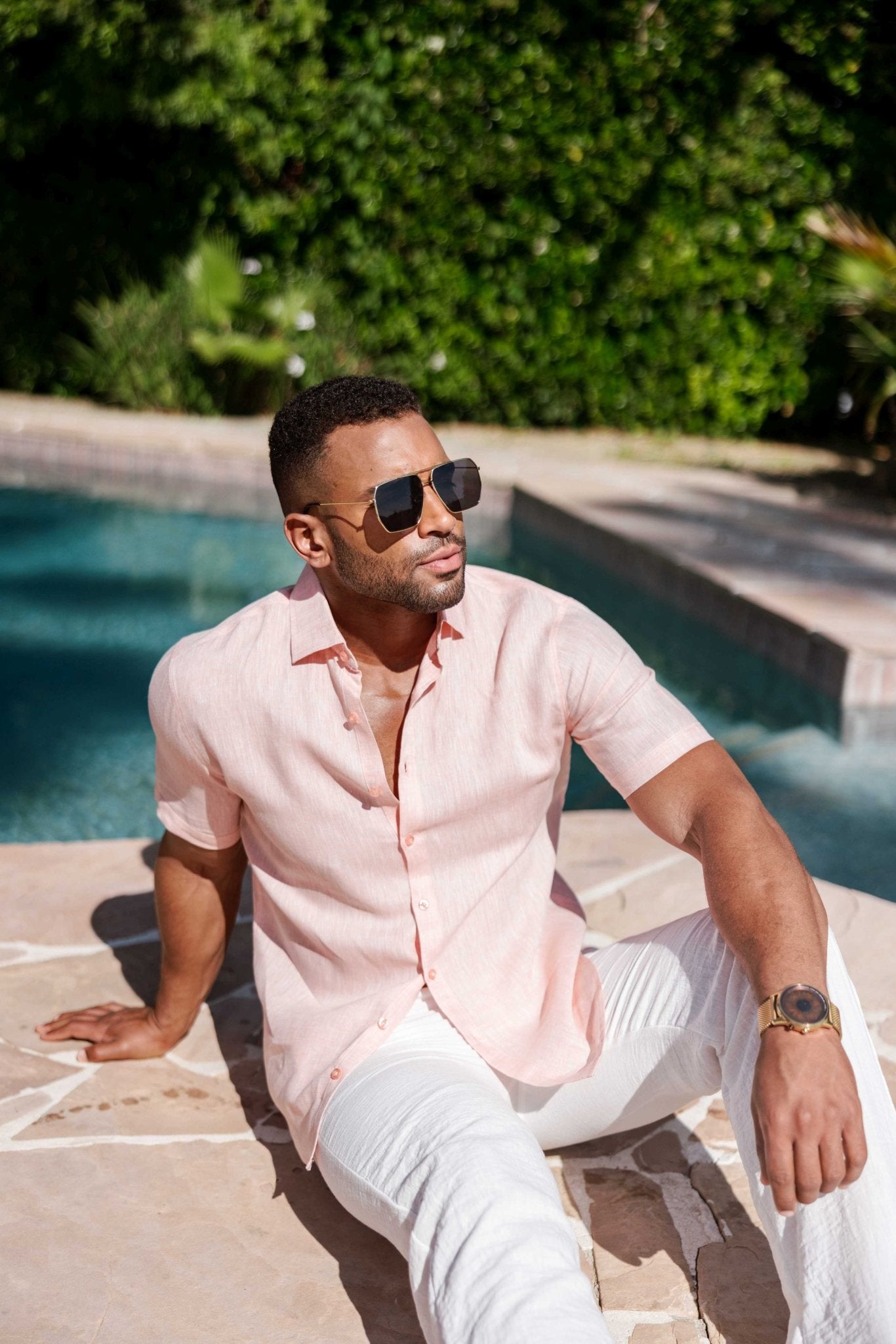 Men's 100% Linen Short Sleeve Button-Down Shirt