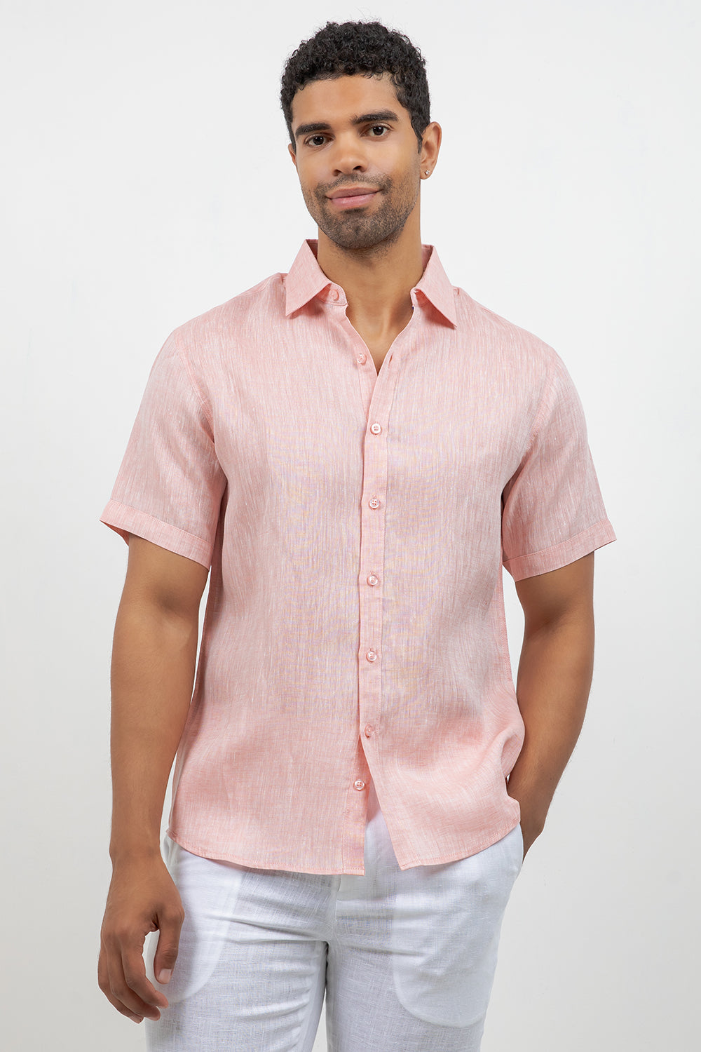 Camisa de lino 100% de manga corta con botones