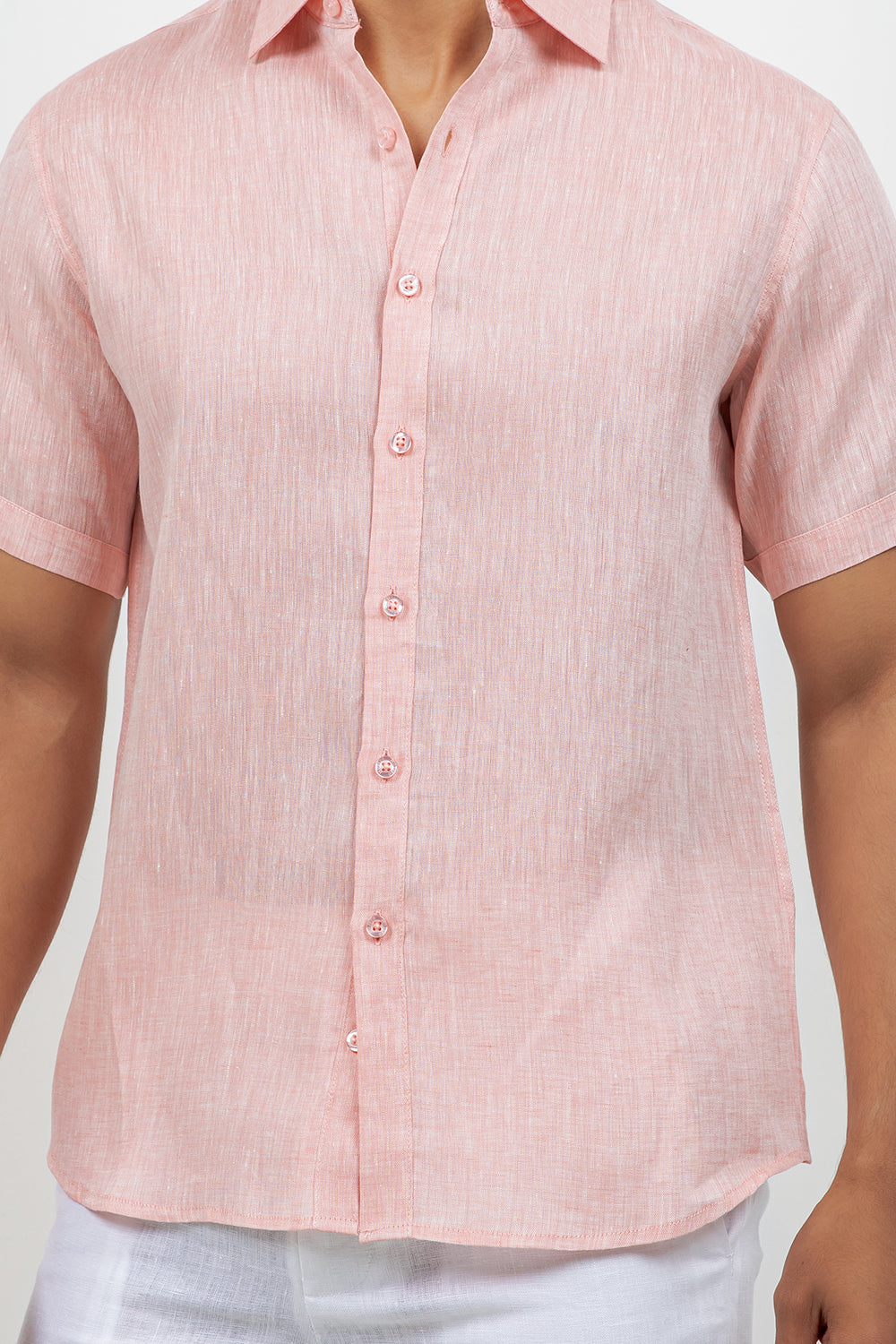 Camisa de lino 100% de manga corta con botones