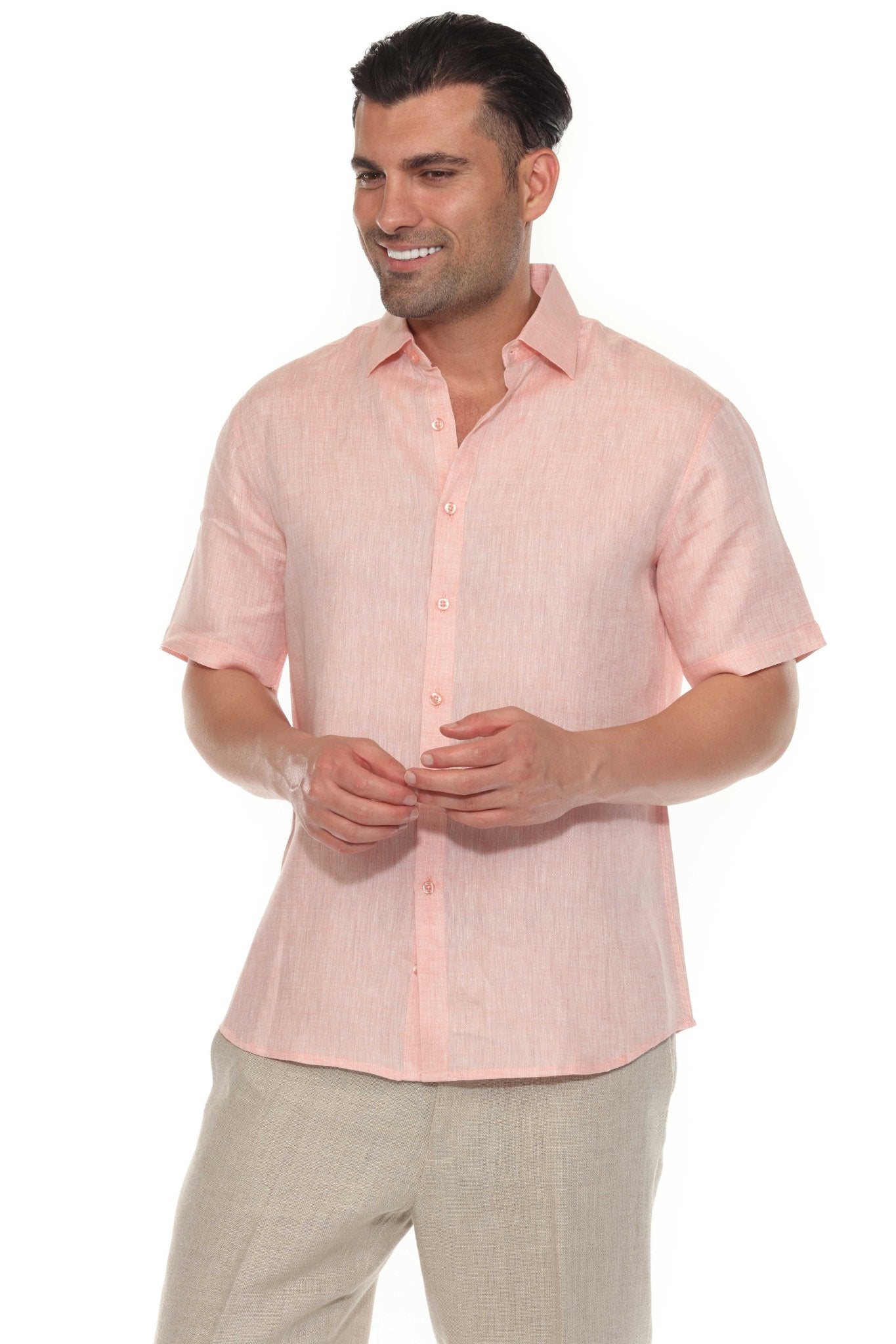 Men's 100% Linen Short Sleeve Button-Down Shirt