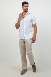 Camisa de lino 100% de manga corta con botones