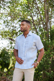 Camisa Guayabera 100% Lino Teñido para Hombre Mojito, Manga Corta, Diseño de 2 Bolsillos
