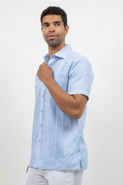Guayabera de Lino 100% Teñido en Hilo de Manga Corta con Dos Bolsillos
