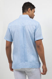 Guayabera de Lino 100% Teñido en Hilo de Manga Corta con Dos Bolsillos