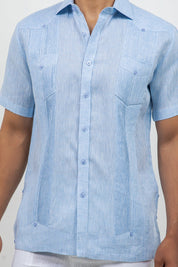 Guayabera de Lino 100% Teñido en Hilo de Manga Corta con Dos Bolsillos