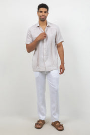 Guayabera de Lino 100% Teñido en Hilo de Manga Corta con Dos Bolsillos