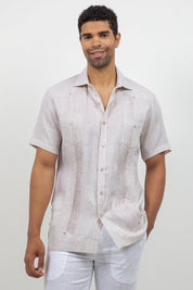 Guayabera de Lino 100% Teñido en Hilo de Manga Corta con Dos Bolsillos