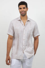 Guayabera de Lino 100% Teñido en Hilo de Manga Corta con Dos Bolsillos