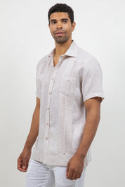 Guayabera de Lino 100% Teñido en Hilo de Manga Corta con Dos Bolsillos