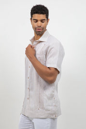Guayabera de Lino 100% Teñido en Hilo de Manga Corta con Dos Bolsillos