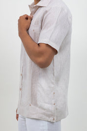 Guayabera de Lino 100% Teñido en Hilo de Manga Corta con Dos Bolsillos