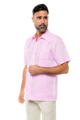Guayabera de Lino 100% Teñido en Hilo de Manga Corta con Dos Bolsillos