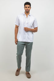 Guayabera de Lino 100% Teñido en Hilo de Manga Corta con Dos Bolsillos