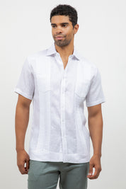 Guayabera de Lino 100% Teñido en Hilo de Manga Corta con Dos Bolsillos