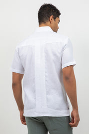 Guayabera de Lino 100% Teñido en Hilo de Manga Corta con Dos Bolsillos