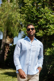 Camisa Guayabera 100% Lino Teñido para Hombre Mojito, Manga Larga, Diseño de 2 Bolsillos