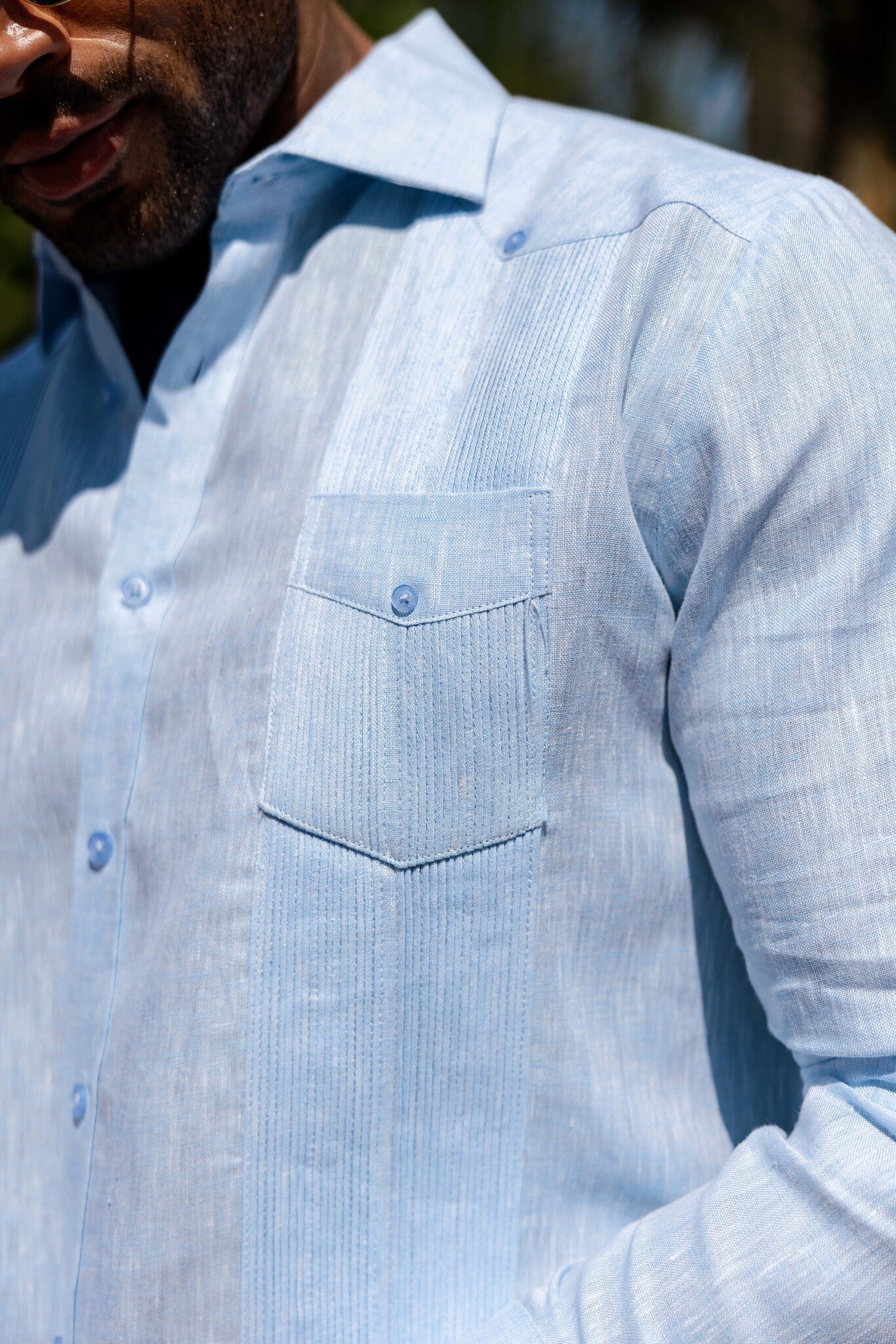 Camisa Guayabera 100% Lino Teñido para Hombre Mojito, Manga Larga, Diseño de 2 Bolsillos