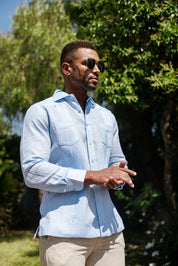 Camisa Guayabera 100% Lino Teñido para Hombre Mojito, Manga Larga, Diseño de 2 Bolsillos