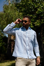 Camisa Guayabera 100% Lino Teñido para Hombre Mojito, Manga Larga, Diseño de 2 Bolsillos