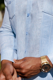 Camisa Guayabera 100% Lino Teñido para Hombre Mojito, Manga Larga, Diseño de 2 Bolsillos